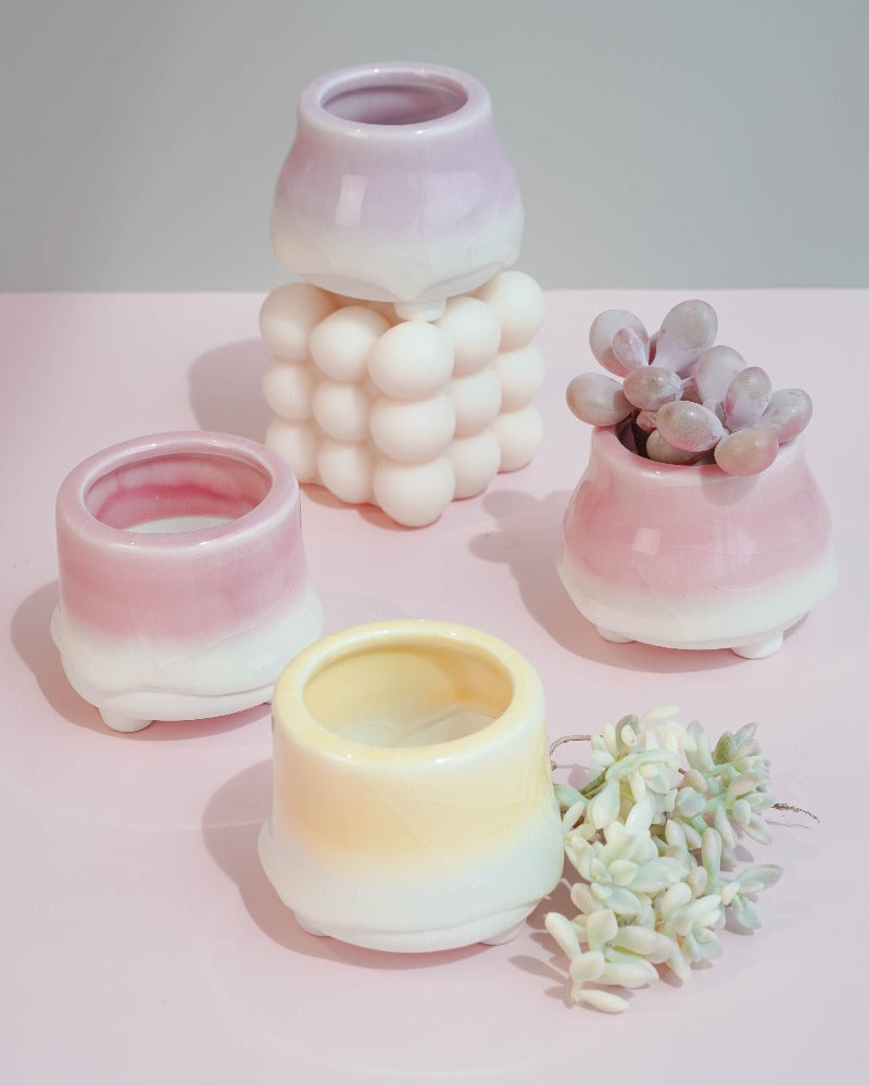 Dripping Glazed Finger Pots Pink Color