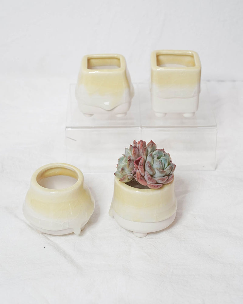 Dripping Glazed Finger Pots Yellow Color