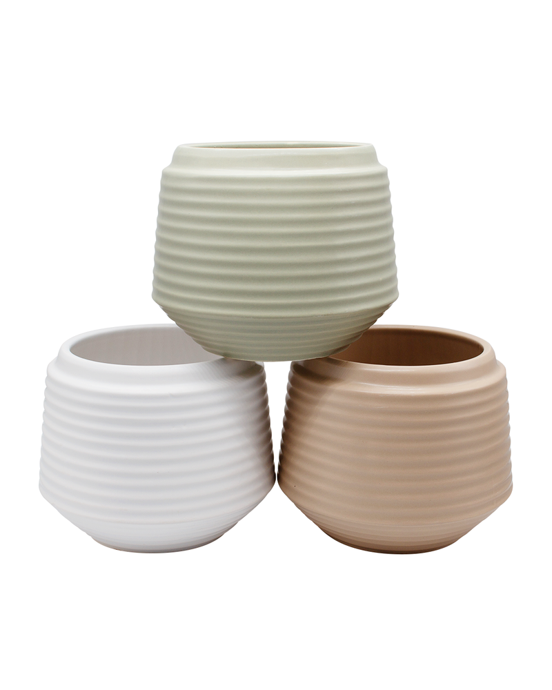 Three Coloured Rippled Pots