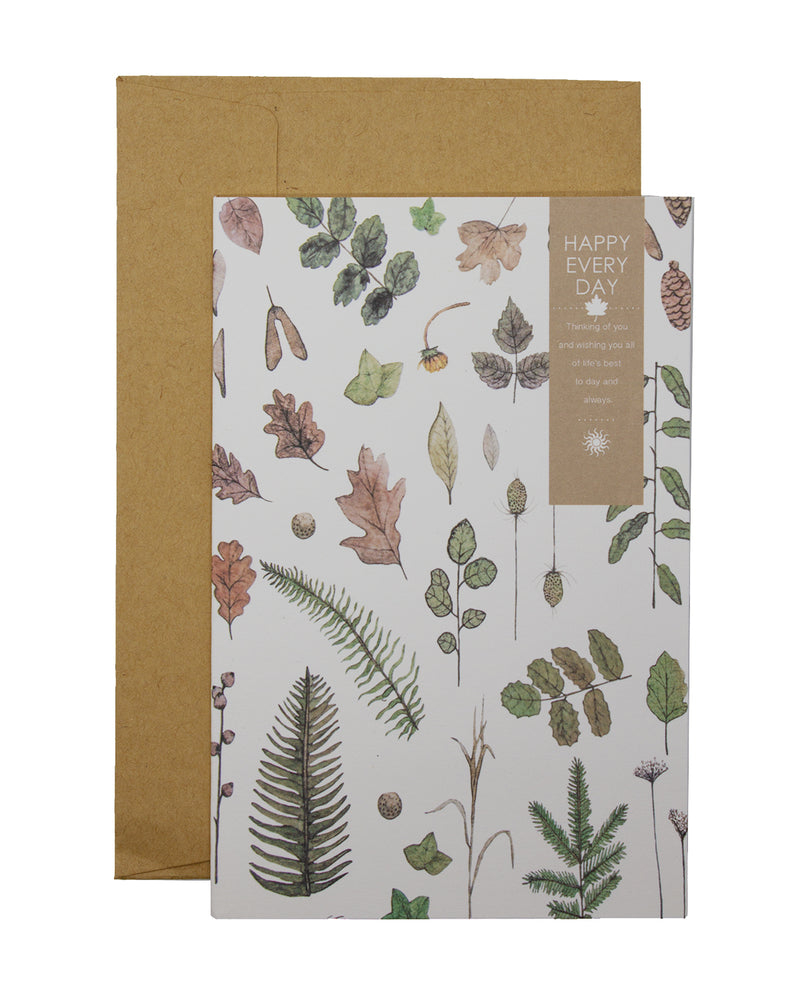 Botanical Leaf Vintage Print Greeting Card Winter