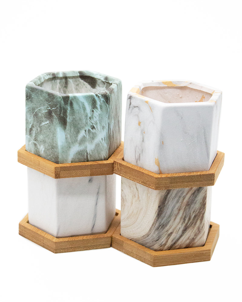 Marble Pattern Planter with Saucer Hexagon